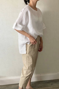 Round Neck Linen Blouse (2 colors)