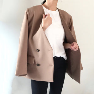 Collarless Double-Breasted Blazer