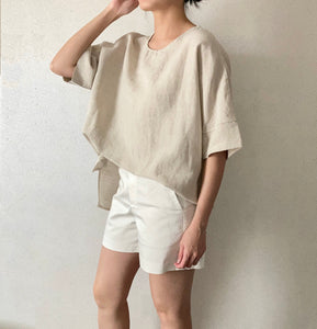 Round Neck Linen Blouse (2 colors)