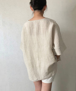 Round Neck Linen Blouse (2 colors)