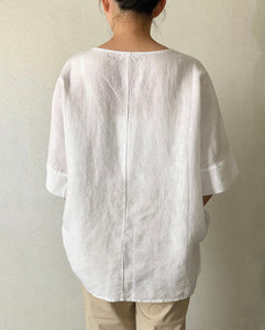 Round Neck Linen Blouse (2 colors)