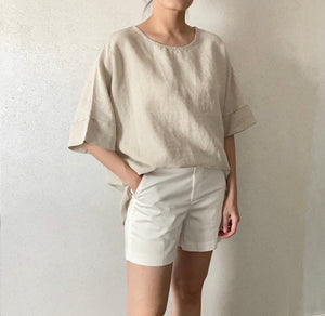 Round Neck Linen Blouse (2 colors)