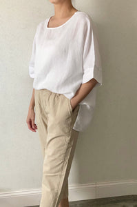 Round Neck Linen Blouse (2 colors)